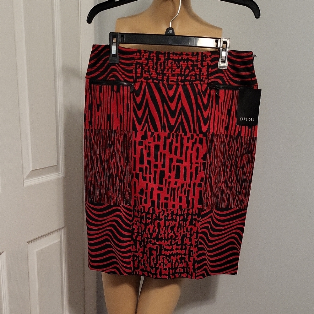 Carlisle Women's Skirt in Red and Black Abstract Design